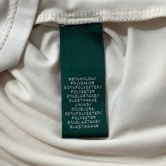 Lauren Ralph Lauren v neck floral lace side gather cream Nude midi dress size 14 - Picture 6 of 15